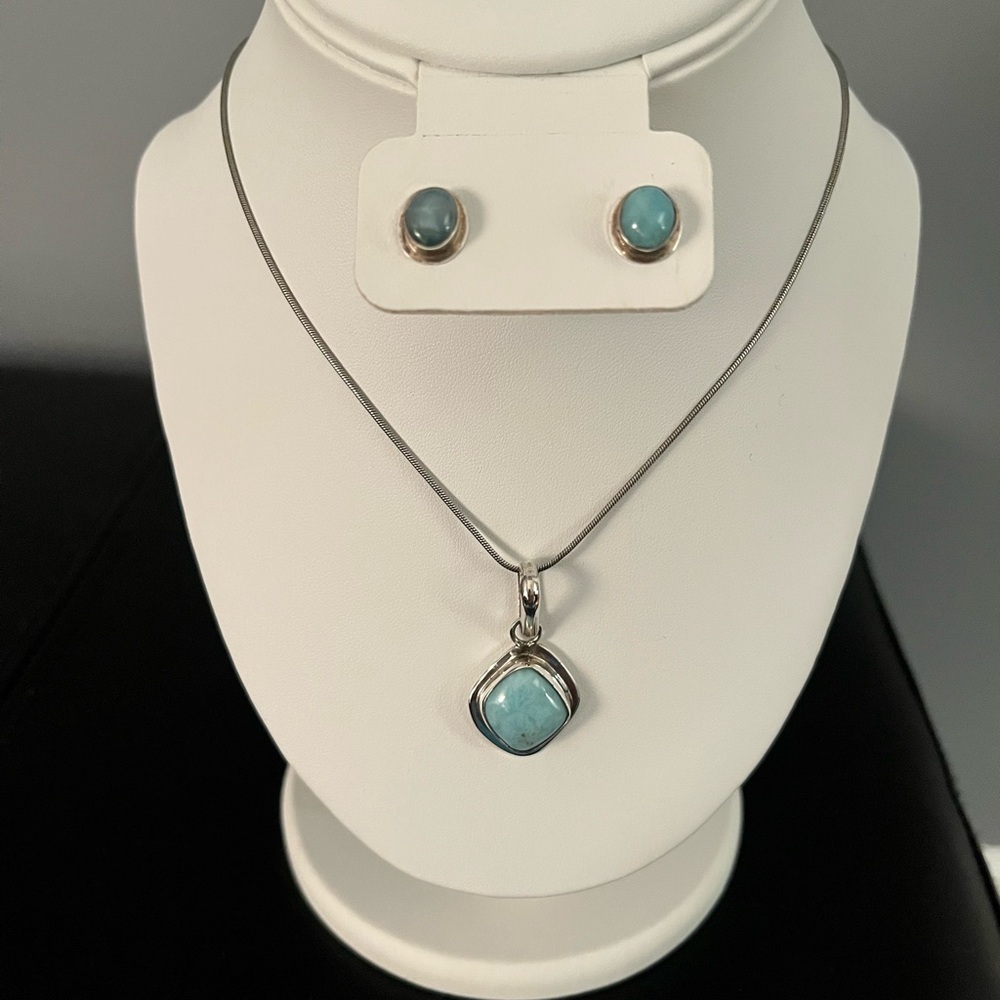 Larimar Pendant Necklace and Earrings Set - Picture 3 of 11